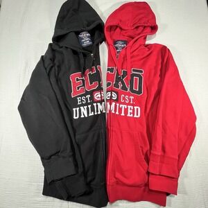 Vintage Ecko Unlimited Unltd Full Zipper Hoodie XXL Red Black Mens Y2K Lot Of 2